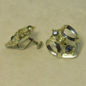 Vintage Heart Shape Clip on Blue and Gold Colored Earrings